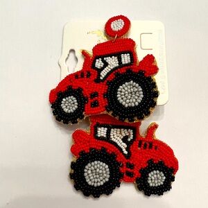 Beaded Red Tractor Earrings